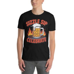 BBQ Beer Humor T-Shirt for Grill Enthusiasts – Mug & Flame Comic Sizzle Sip Celebrate Beer Cup