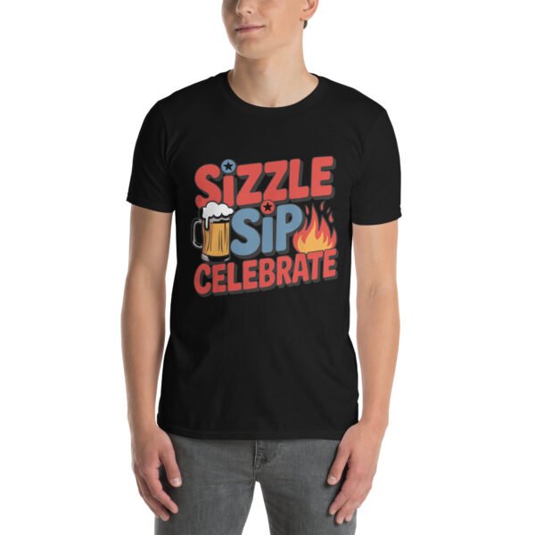 BBQ Beer Humor T-Shirt for Grill Enthusiasts – Mug & Flame Comic - Sizzle Sip Celebrate B - Image 2
