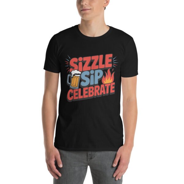 BBQ Beer Humor T-Shirt for Grill Enthusiasts – Mug & Flame Comic - Sizzle Sip Celebrate B - Image 2
