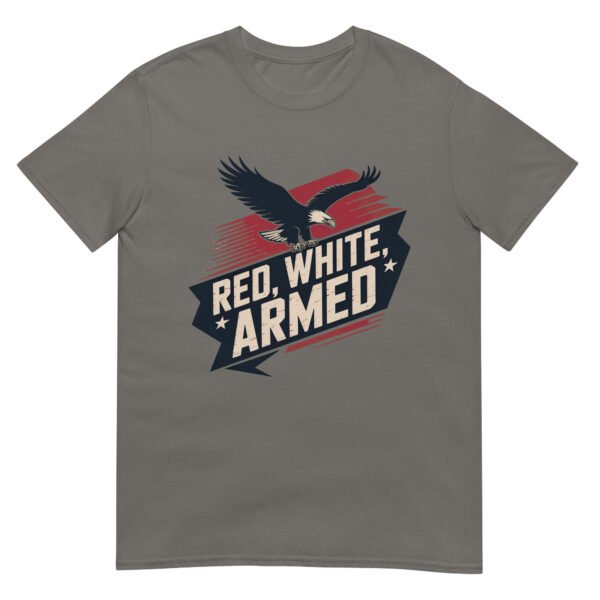 Military Bold T-Shirt for Veterans – Diagonal Eagle Silhouette - Red, White, Armed - Image 4