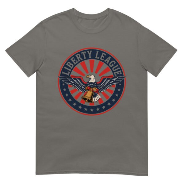 Liberty League T-Shirt for Conservatives – Eagle & Bell Arch - Retro Badge - Image 3