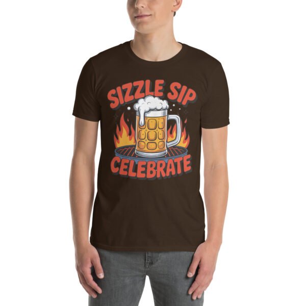 BBQ Beer Humor T-Shirt for Grill Enthusiasts – Mug & Flame Comic Sizzle Sip Celebrate Beer Cup - Image 3