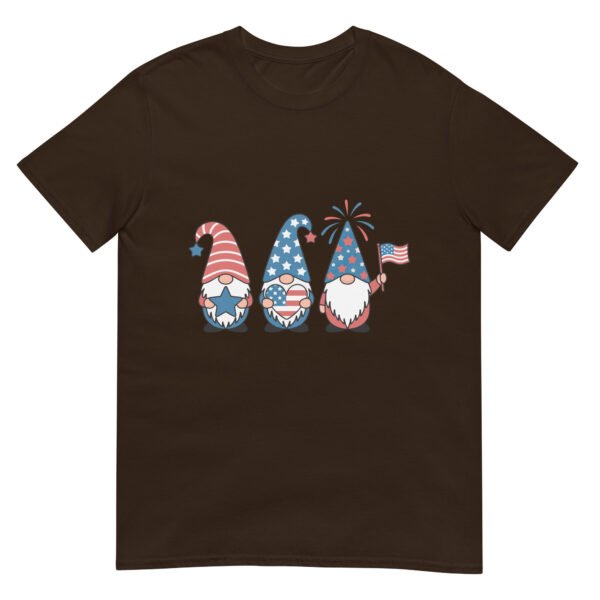 Patriotic Gnome Trio T-Shirt – Cute USA Gnomes with Flag & Fireworks - Image 3