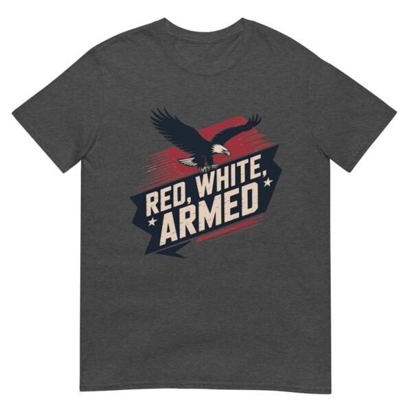 Military Bold T-Shirt for Veterans – Diagonal Eagle Silhouette - Red, White, Armed - Image 2