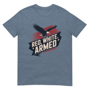 Military Bold T-Shirt for Veterans – Diagonal Eagle Silhouette - Red, White, Armed
