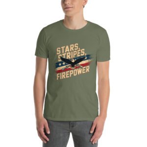 Military Pride T-Shirt for Veterans – Eagle & Rifles - Stars, Stripes, Firepower A