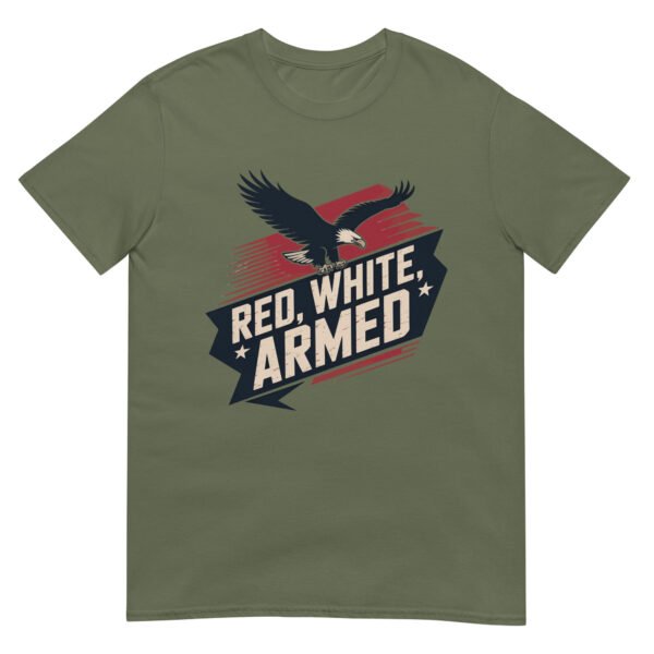 Military Bold T-Shirt for Veterans – Diagonal Eagle Silhouette - Red, White, Armed - Image 3