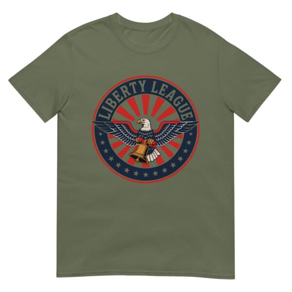 Liberty League T-Shirt for Conservatives – Eagle & Bell Arch - Retro Badge - Image 2