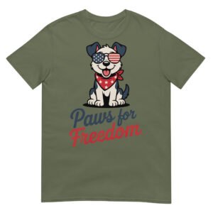 Paws for Freedom Red & White Pup T-Shirt – July 4th Dog Lover Gift