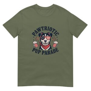 Pawtriotic Pup Parade T-Shirt – Funny Dog Beer Fireworks USA Tee