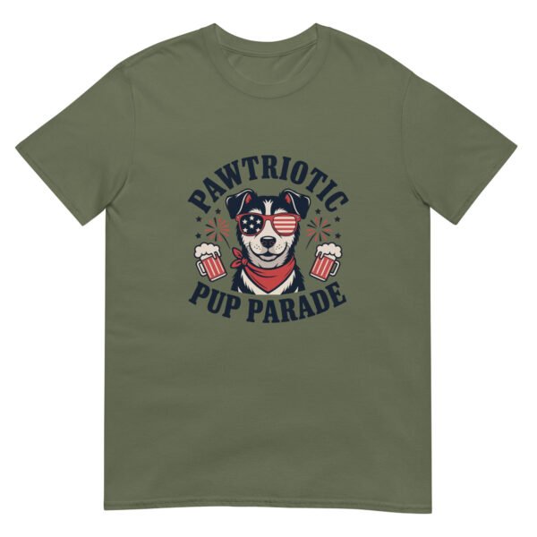 Pawtriotic Pup Parade T-Shirt – Funny Dog Beer Fireworks USA Tee