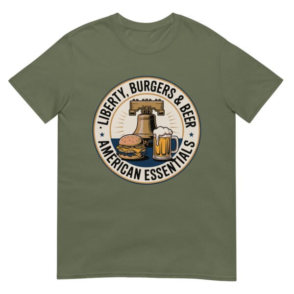 Liberty, Burgers & Beer T-Shirt – American Essentials Badge - Image 10