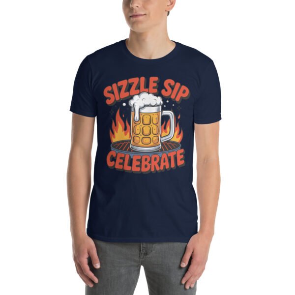 BBQ Beer Humor T-Shirt for Grill Enthusiasts – Mug & Flame Comic Sizzle Sip Celebrate Beer Cup - Image 2