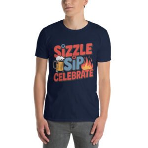 BBQ Beer Humor T-Shirt for Grill Enthusiasts – Mug & Flame Comic - Sizzle Sip Celebrate B