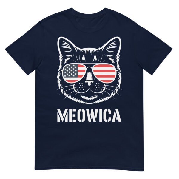 Meowica Cat Sunglasses T-Shirt – Funny Patriotic USA Cat Tee - Image 2