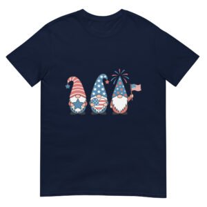 Patriotic Gnome Trio T-Shirt – Cute USA Gnomes with Flag & Fireworks