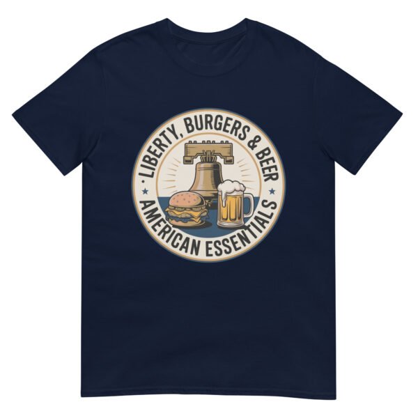 Liberty, Burgers & Beer T-Shirt – American Essentials Badge - Image 2