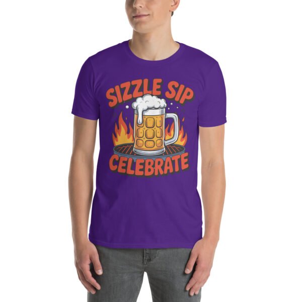 BBQ Beer Humor T-Shirt for Grill Enthusiasts – Mug & Flame Comic Sizzle Sip Celebrate Beer Cup - Image 4