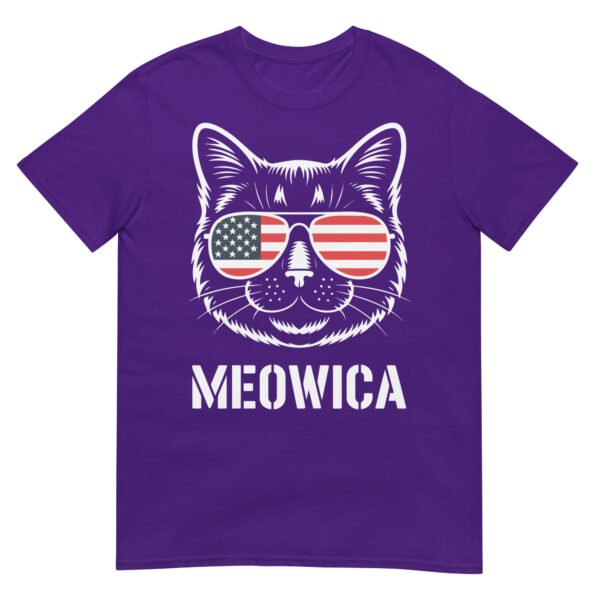 Meowica Cat Sunglasses T-Shirt – Funny Patriotic USA Cat Tee - Image 4
