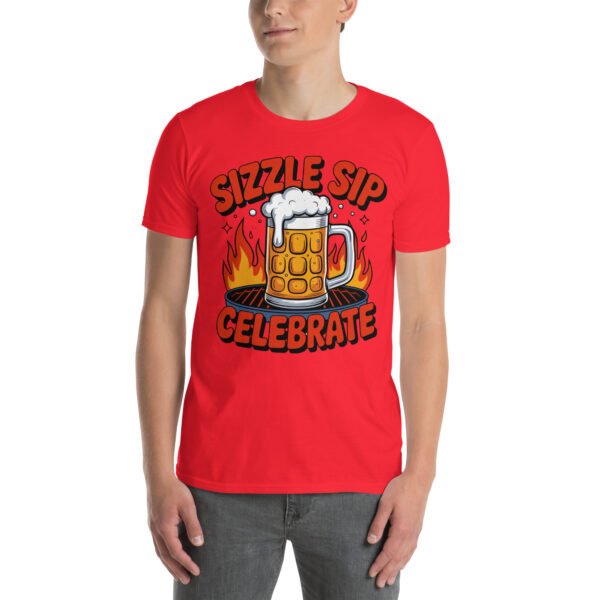 BBQ Beer Humor T-Shirt for Grill Enthusiasts – Mug & Flame Comic Sizzle Sip Celebrate Beer Cup - Image 6