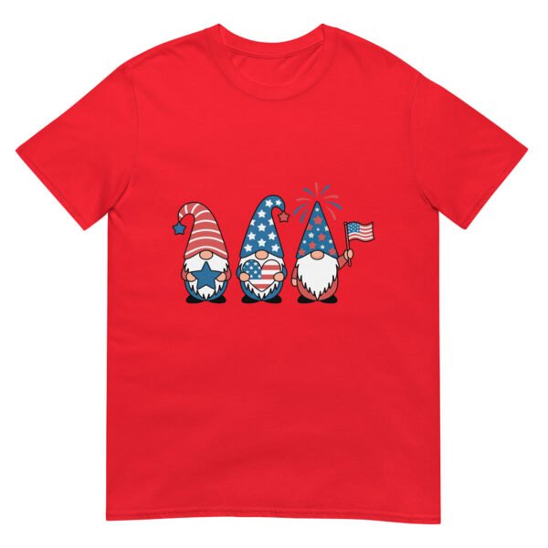 Patriotic Gnome Trio T-Shirt – Cute USA Gnomes with Flag & Fireworks - Image 6