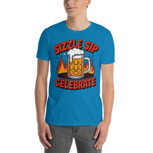BBQ Beer Humor T-Shirt for Grill Enthusiasts – Mug & Flame Comic Sizzle Sip Celebrate Beer Cup - Image 8