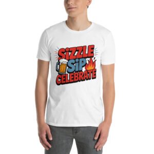 BBQ Beer Humor T-Shirt for Grill Enthusiasts – Mug & Flame Comic - Sizzle Sip Celebrate B