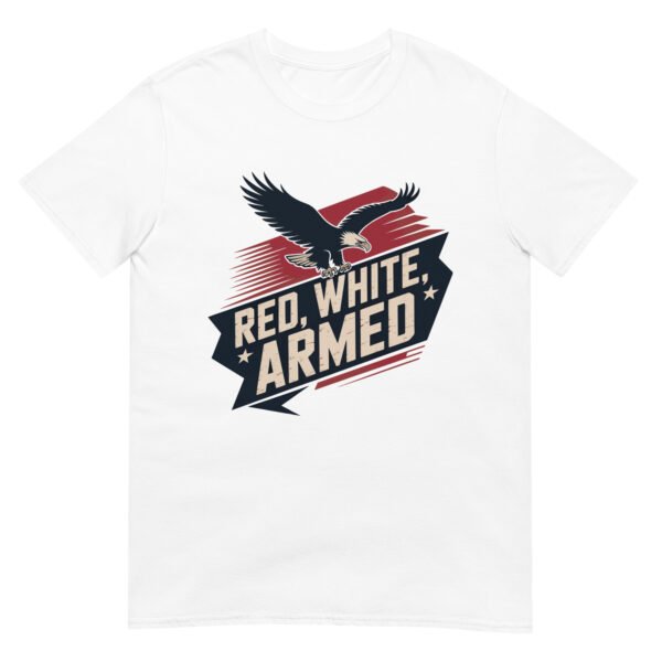 Military Bold T-Shirt for Veterans – Diagonal Eagle Silhouette - Red, White, Armed - Image 7