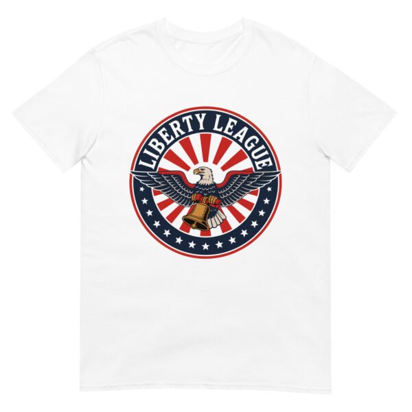 Liberty League T-Shirt for Conservatives – Eagle & Bell Arch - Retro Badge