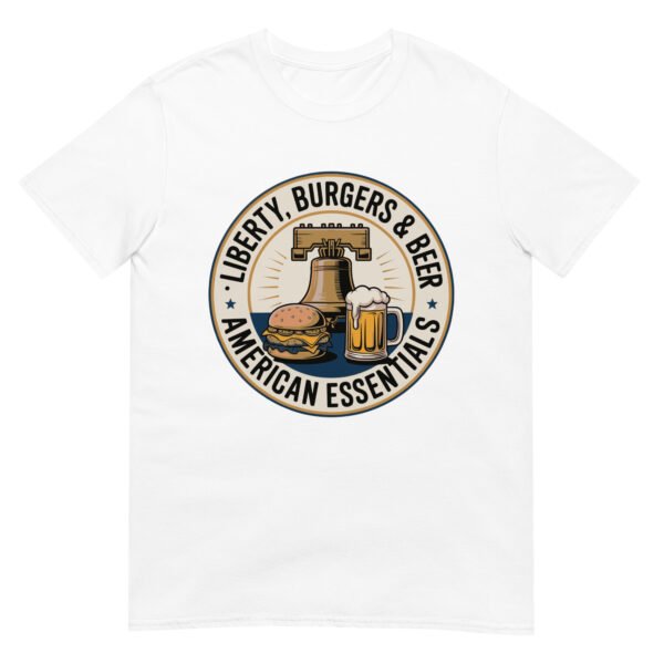 Liberty, Burgers & Beer T-Shirt – American Essentials Badge - Image 16