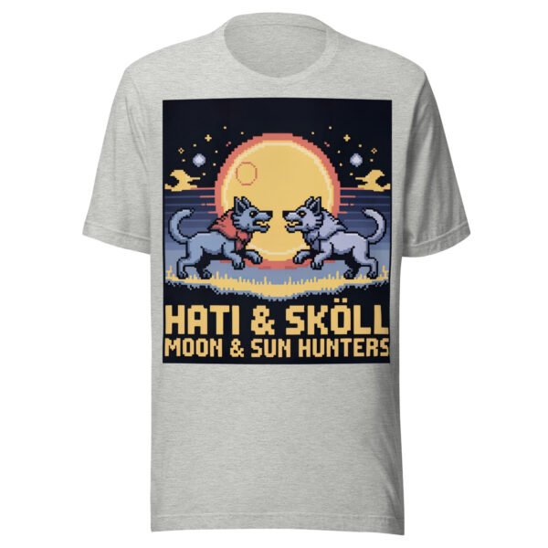 Hati & Sköll T-Shirt – Norse Pixel Art Wolves – Sun and Moon Chasers Tee - Image 7