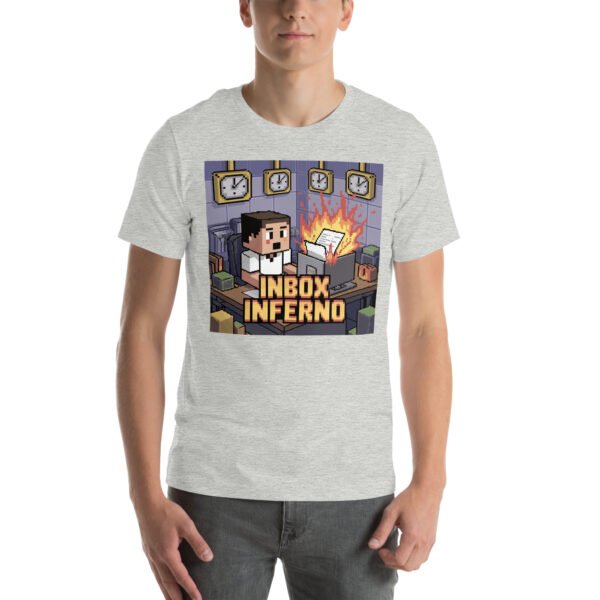 Inbox Inferno T-Shirt – Funny Pixel Art T-Shirt for Adults – Office Chaos Gamer Tee - Image 8