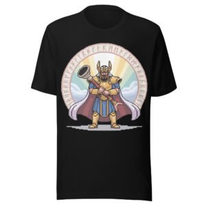 Mythic Heimdall T-Shirt – Gjallarhorn & Rune Circle – Norse Pixel Art Tee