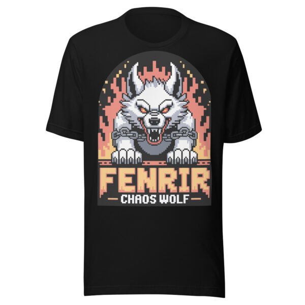 Chaos Wolf Norse T-Shirt – Fenrir Pixel Art Tee – Flamegate Edition - Image 2