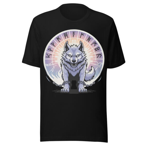 Fenrir Norse Myth T-Shirt – Chained Chaos Wolf – Pixel Retro Style - Image 2
