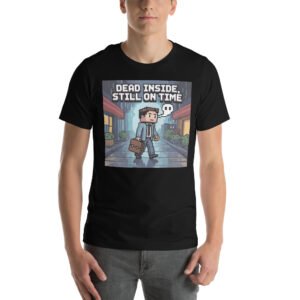 Dead Inside Still On Time T-Shirt – Dark Humor Pixel Tee – Gamer-Inspired T-Shirt for Adults