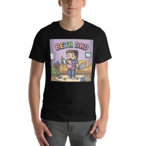 Beta Dad T-Shirt – Retro Gamer Parenting Shirt – Pixel Art T-Shirt for Adults