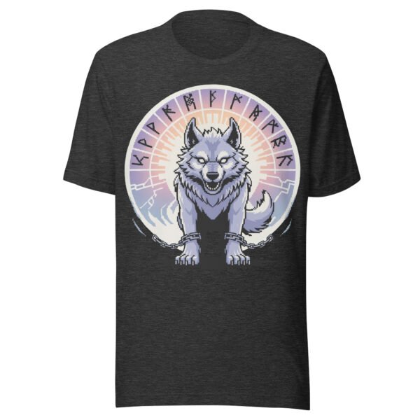 Fenrir Norse Myth T-Shirt – Chained Chaos Wolf – Pixel Retro Style - Image 5