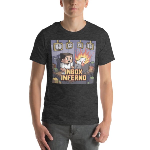 Inbox Inferno T-Shirt – Funny Pixel Art T-Shirt for Adults – Office Chaos Gamer Tee - Image 5