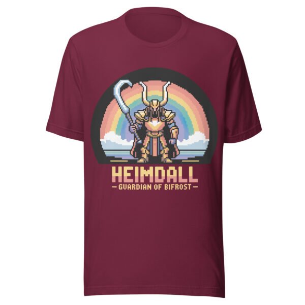 Pixel Bifrost Guardian T-Shirt – Heimdall with Rainbow Blade – Retro Norse Tee - Image 4
