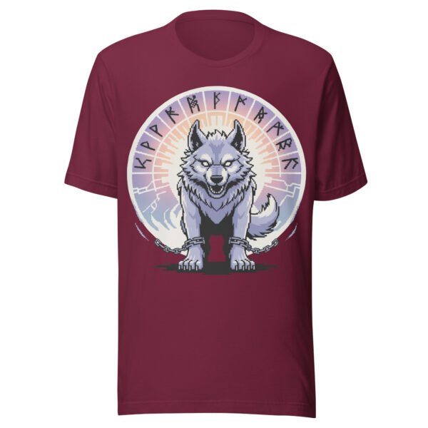 Fenrir Norse Myth T-Shirt – Chained Chaos Wolf – Pixel Retro Style - Image 4