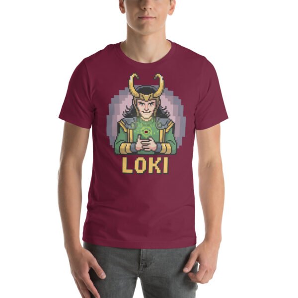 Loki Shirt – Calm Strategist Pose – Retro Game T Shirt 8bit Pixel Art Tee - Image 4
