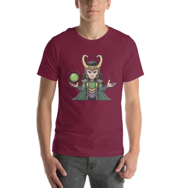 Loki Shirt – Focused Trickster Close-Up – Retro Game T Shirt 8bit Pixel Art Tee - Image 3