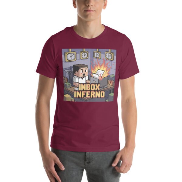 Inbox Inferno T-Shirt – Funny Pixel Art T-Shirt for Adults – Office Chaos Gamer Tee - Image 4