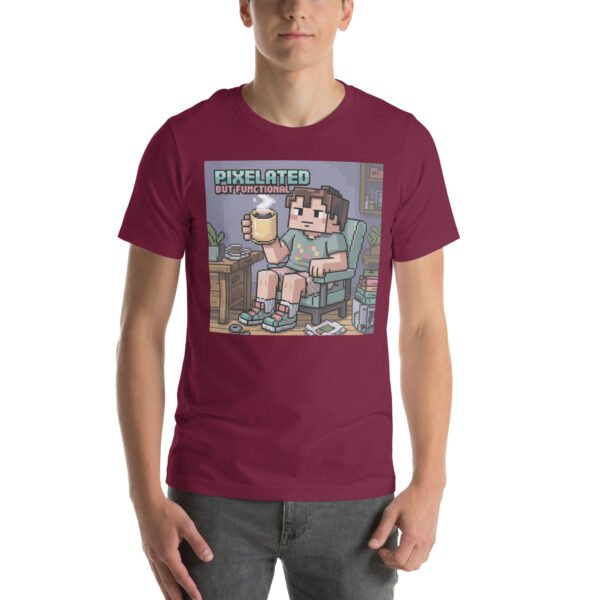 Pixelated But Functional T-Shirt – Coffee Lover Gamer Tee – Low Effort T-Shirt for Adults - Image 4