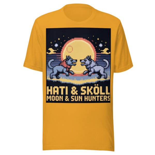 Hati & Sköll T-Shirt – Norse Pixel Art Wolves – Sun and Moon Chasers Tee - Image 6