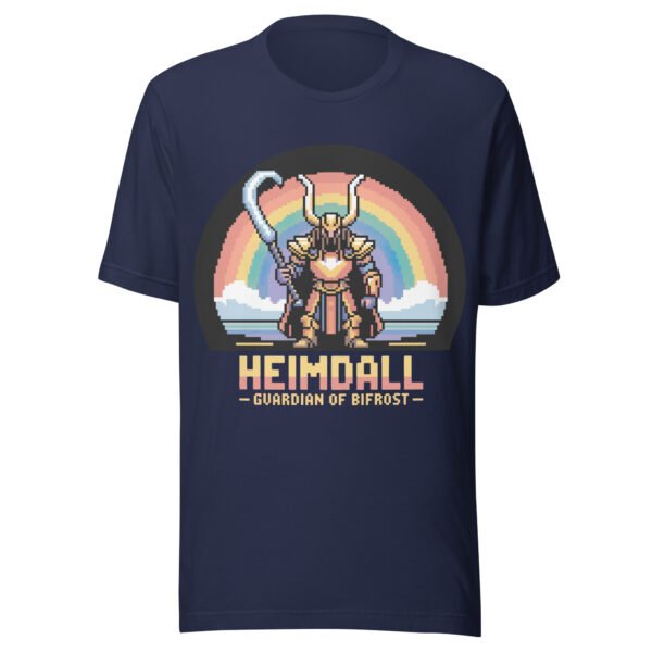 Pixel Bifrost Guardian T-Shirt – Heimdall with Rainbow Blade – Retro Norse Tee - Image 3