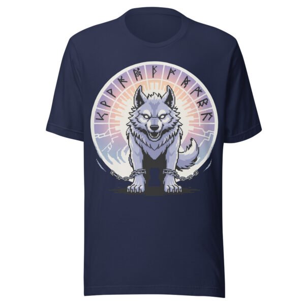 Fenrir Norse Myth T-Shirt – Chained Chaos Wolf – Pixel Retro Style - Image 3