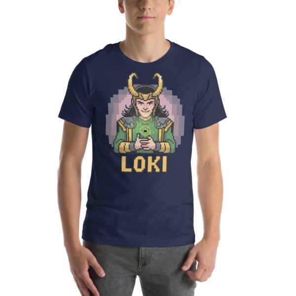 Loki Shirt – Calm Strategist Pose – Retro Game T Shirt 8bit Pixel Art Tee - Image 3
