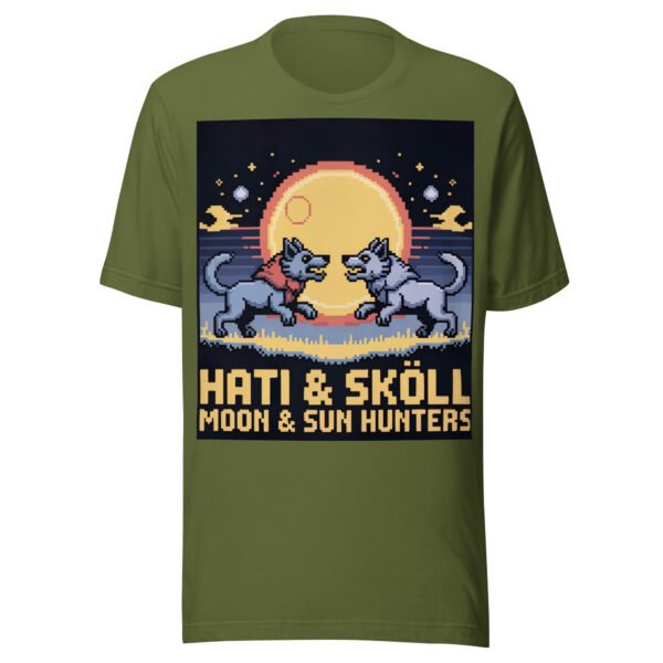 Hati & Sköll T-Shirt – Norse Pixel Art Wolves – Sun and Moon Chasers Tee - Image 5